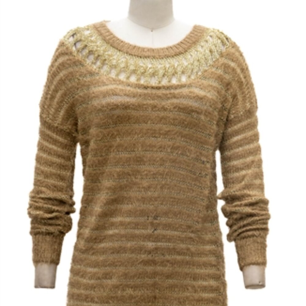 Paris Fuzzy Sweater | Gold Crochet Shoulder Detail | Size M